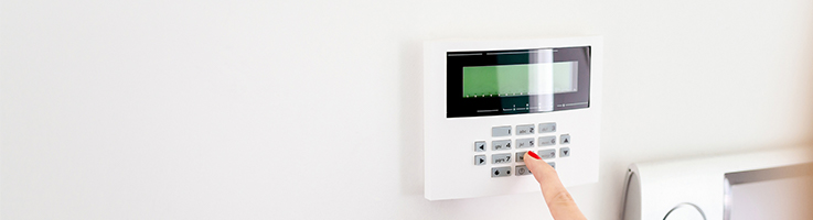 woman setting up home alarm